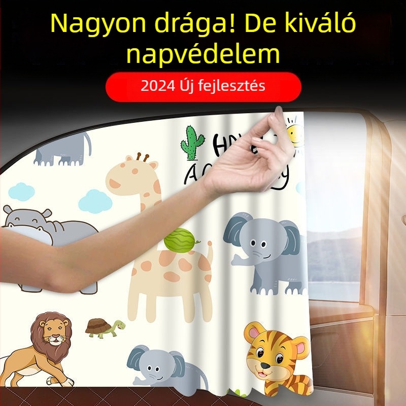 Mágneses autós napszemvédő árnyékoló függöny oldalsó ablakokra, karikatúra stílusú belső árnyékoló, univerzális illesztés, blackout anyag