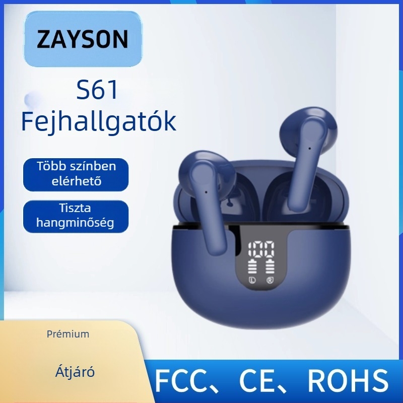 Zayson TWS Bluetooth 5.3 fülhallgató, HD digitális kijelző, zajcsökkentés, IPX5 vízállóság, 4–8 óra üzemidő