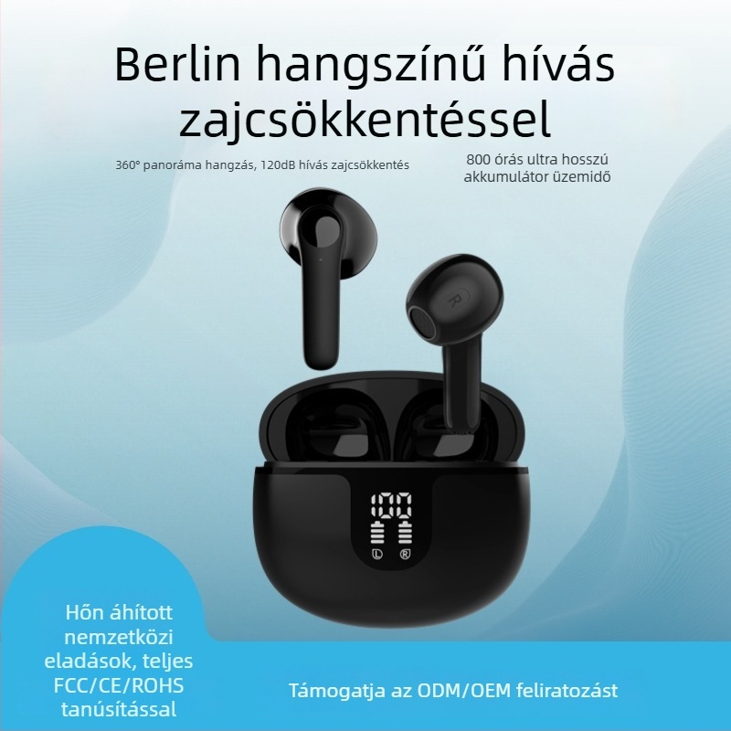 Zayson TWS Bluetooth 5.3 fülhallgató, HD digitális kijelző, zajcsökkentés, IPX5 vízállóság, 4–8 óra üzemidő