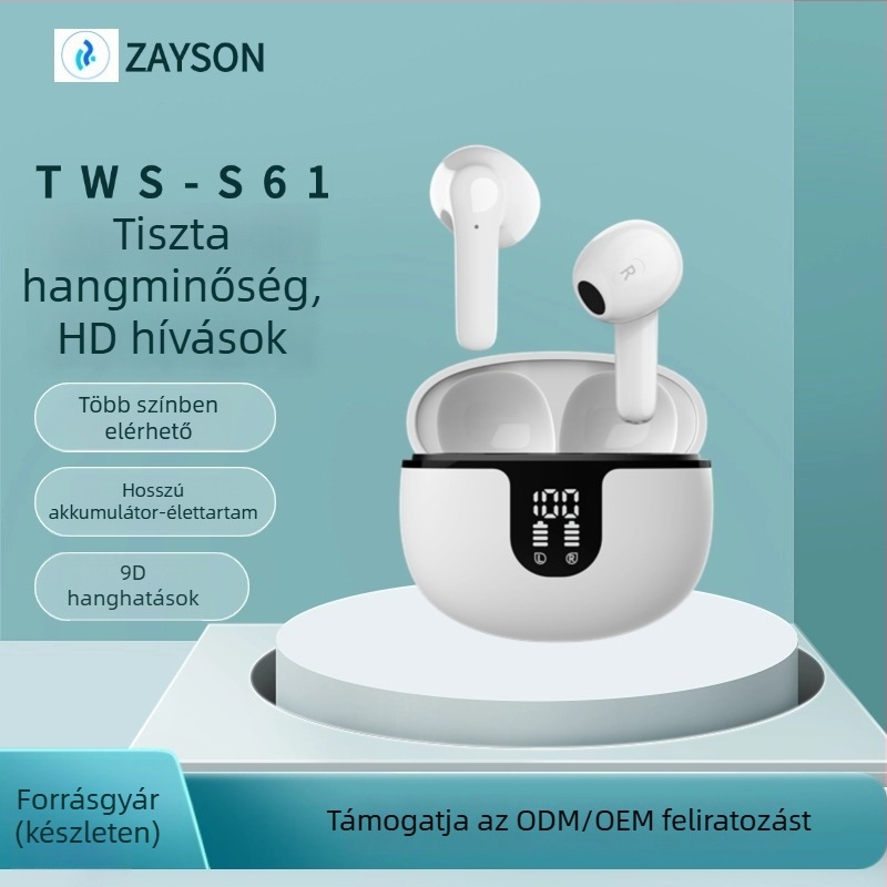 Zayson TWS Bluetooth 5.3 fülhallgató, HD digitális kijelző, zajcsökkentés, IPX5 vízállóság, 4–8 óra üzemidő