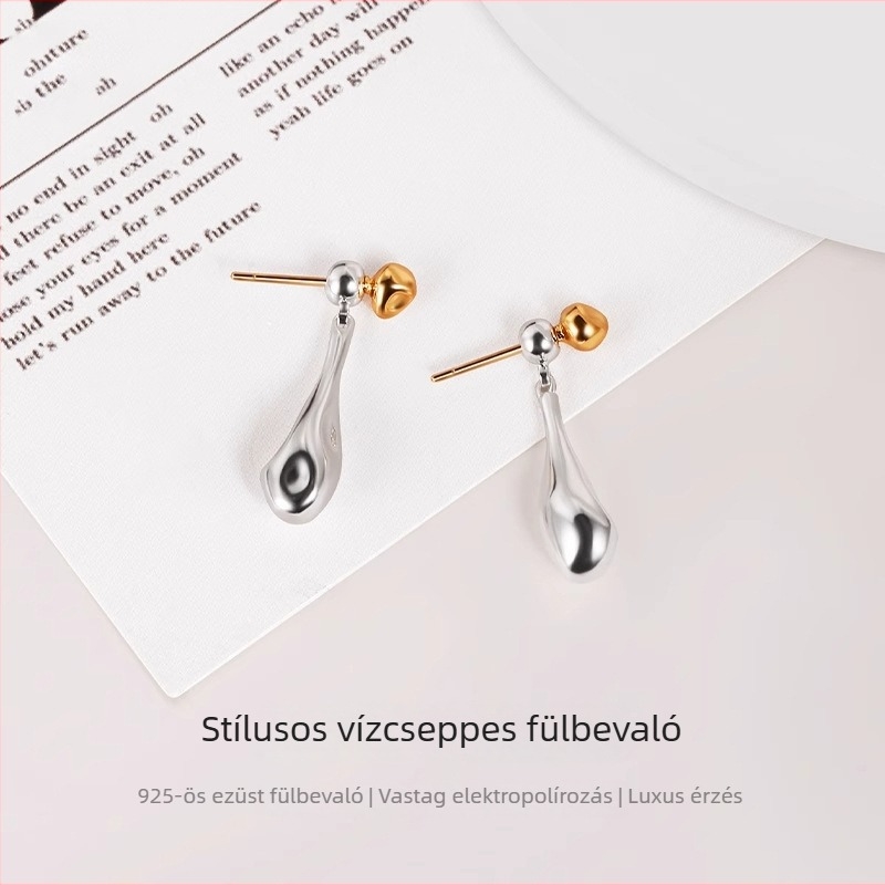 925-ös ezüstből készült csepp alakú fülbevalók, minimalist dizájn, tassel rész, elektroplatált felület