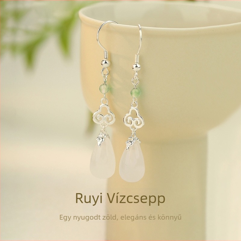 S925 ezüst fülbevaló, csepp alakú chalcedonnal, Ruyi dizájn, könnyű luxus, új kínai stílus nőknek