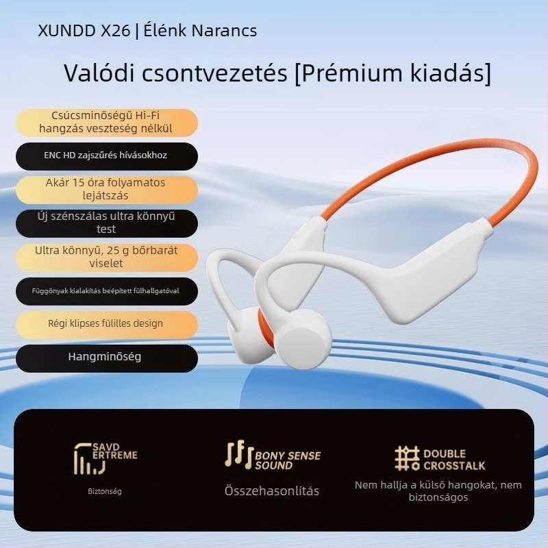 Csontvezetéses Bluetooth fejhallgató, IPX6 vízálló, Bluetooth 5.4, üzemidő 4–8 óra, zene és hívások támogatása