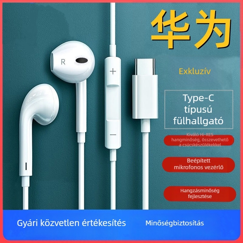 Type-C kábeles in-ear fejhallgató, Android-kompatibilis, mozgótekercses meghajtóval, univerzális kompatibilitás