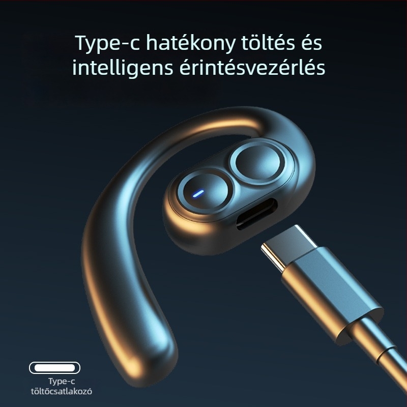 Bluetooth fülhallgató egy fülre, akasztó dizájn, mono, Bluetooth 5.3, hatótáv 10 m, üzemidő 4–8 óra, vízálló