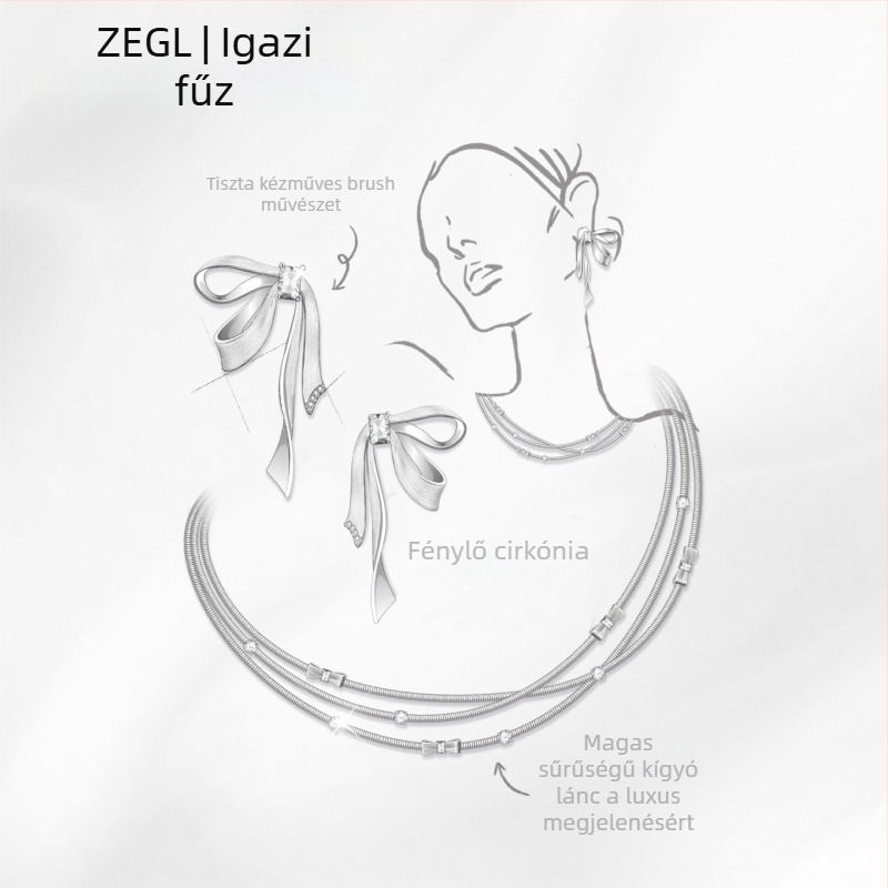 Bojtos fülbevaló masni formában cirkóniával, eredeti tervezésű Ribbon sorozat, réz alap, 925-ös ezüst posts