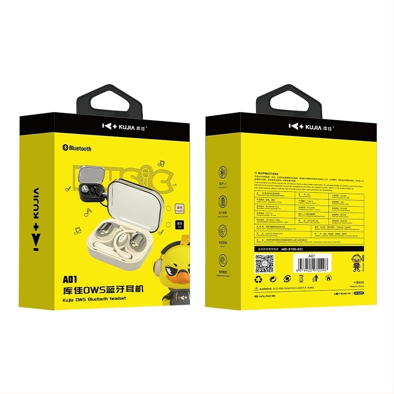 Kujia A01+ Nyitott dizájnnal Bluetooth headset fül-gyűrűvel, sztereó hang, Bluetooth 5.4, 4–8 órás üzemidő