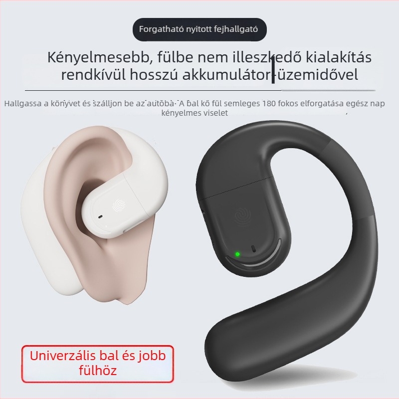 180°-os forgó Bluetooth fülhallgató, bal és jobb fülhöz egyaránt, szilikon nyitott fül dizájn, hosszú üzemidő, Bluetooth 5.4