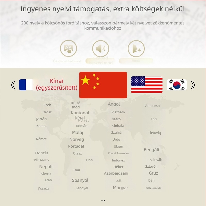AI Fordítási Fülhallgató Konferenciákhoz — valós idejű értelmezés, többnyelvű fordítás, Bluetooth 5.3, fülhorgos viselés, érintéses vezérlés, modell V1