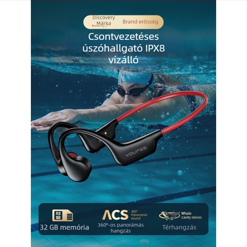 Csontvezetéses Bluetooth headset, lógó típusú kialakítás, IPX8 vízálló, vezeték nélküli mikrofonnal, modell X6