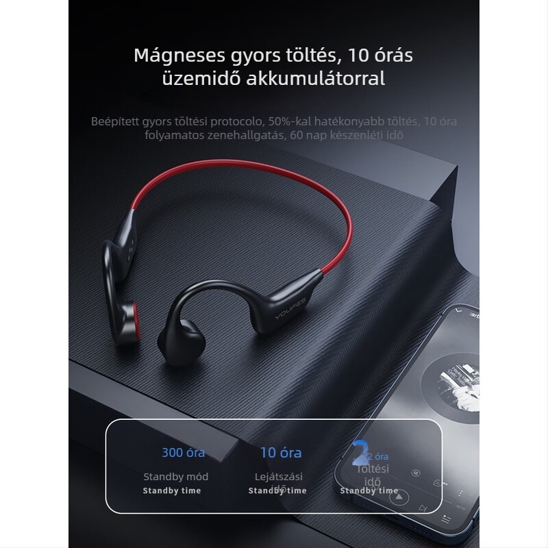 Csontvezetéses Bluetooth headset, lógó típusú kialakítás, IPX8 vízálló, vezeték nélküli mikrofonnal, modell X6