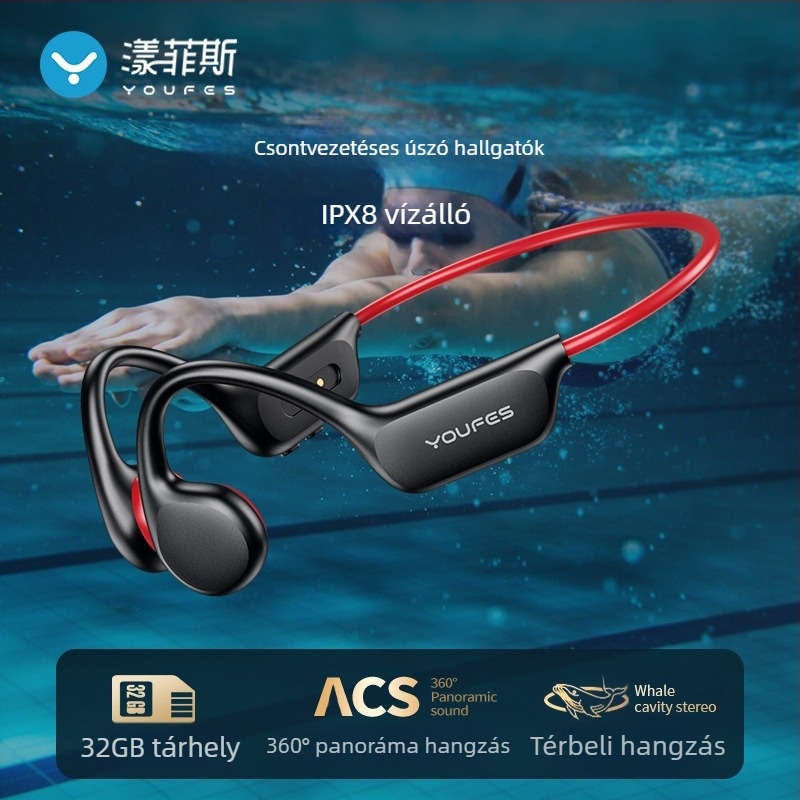 Csontvezetéses Bluetooth headset, lógó típusú kialakítás, IPX8 vízálló, vezeték nélküli mikrofonnal, modell X6