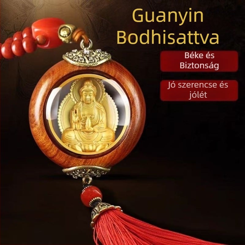 Autómedál – kétszínű Avalokitesvara és Maitreya Buddha, Mu xuan, fa, modern stílus, belső dekoráció, autó díszítés