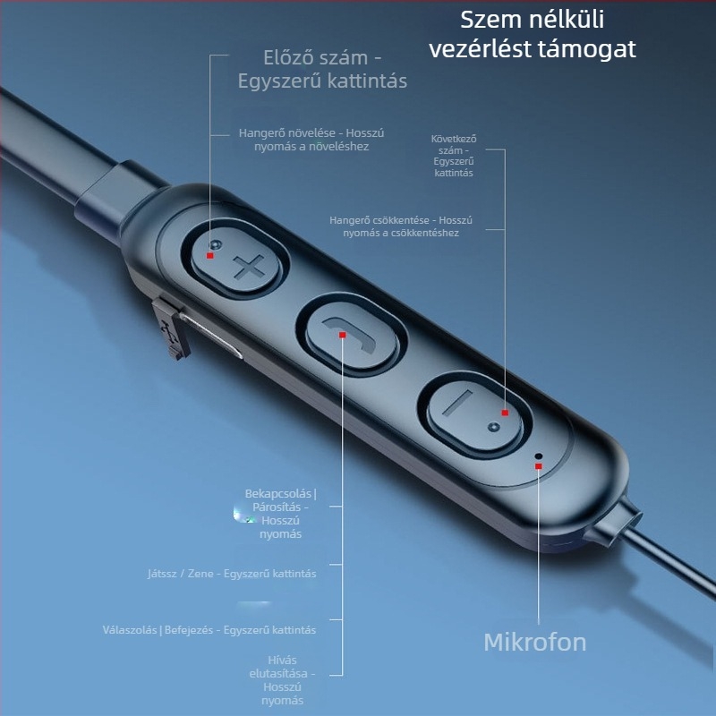 Gloris vezeték nélküli nyakpántos Bluetooth fülhallgató, sztereó hívások, Bluetooth 5.0, 10 m hatótáv, 4-8 óra üzemidő