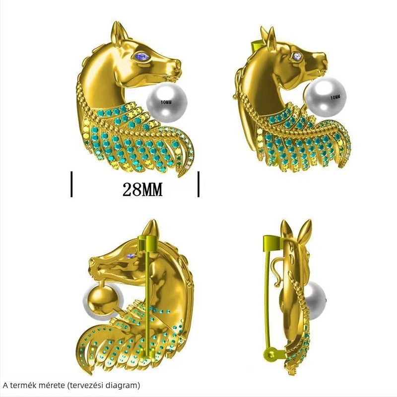 Lófejű brooch - réz és cirkón, mikro-beállítás, uniszex, középkori irodalmi retro stílus