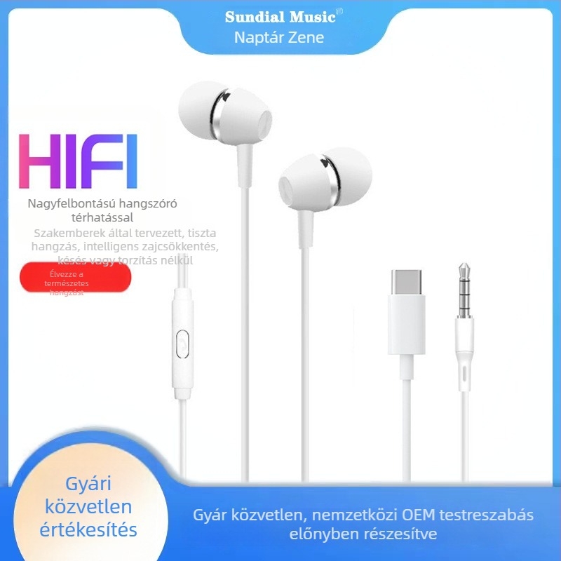 In-ear vezetékes fejhallgató Type-C csatlakozóval, 1,2 m kábel, mikrofon, 20–20000 Hz, 32 Ω