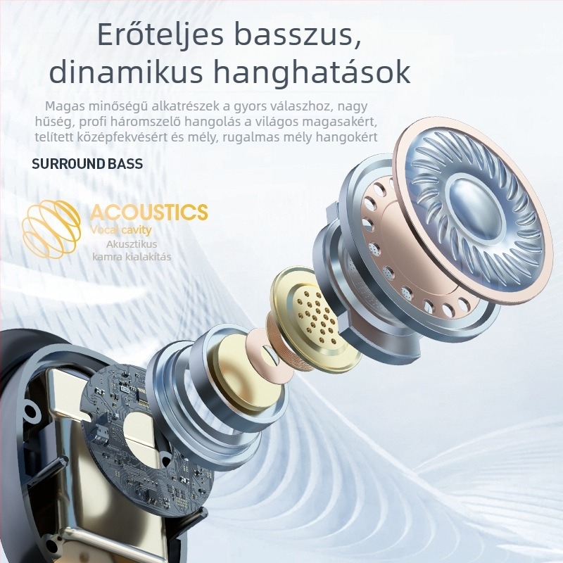 M48 vezeték nélküli in-ear fülhallgató digitális kijelzővel, Bluetooth 5.4, IPX4, sztereó, 15 m hatótávolság