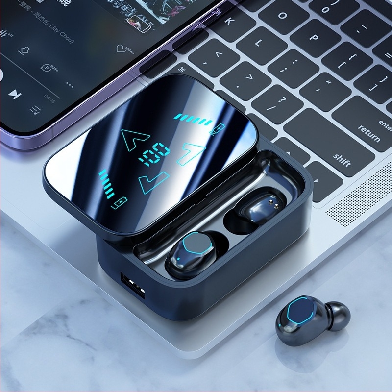 M48 vezeték nélküli in-ear fülhallgató digitális kijelzővel, Bluetooth 5.4, IPX4, sztereó, 15 m hatótávolság