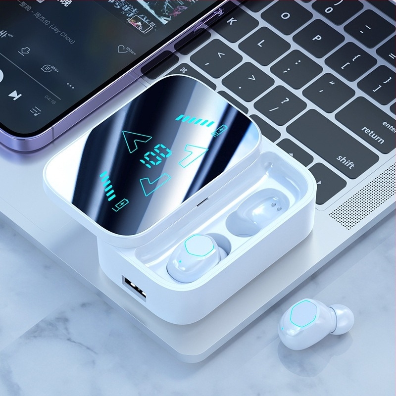M48 vezeték nélküli in-ear fülhallgató digitális kijelzővel, Bluetooth 5.4, IPX4, sztereó, 15 m hatótávolság