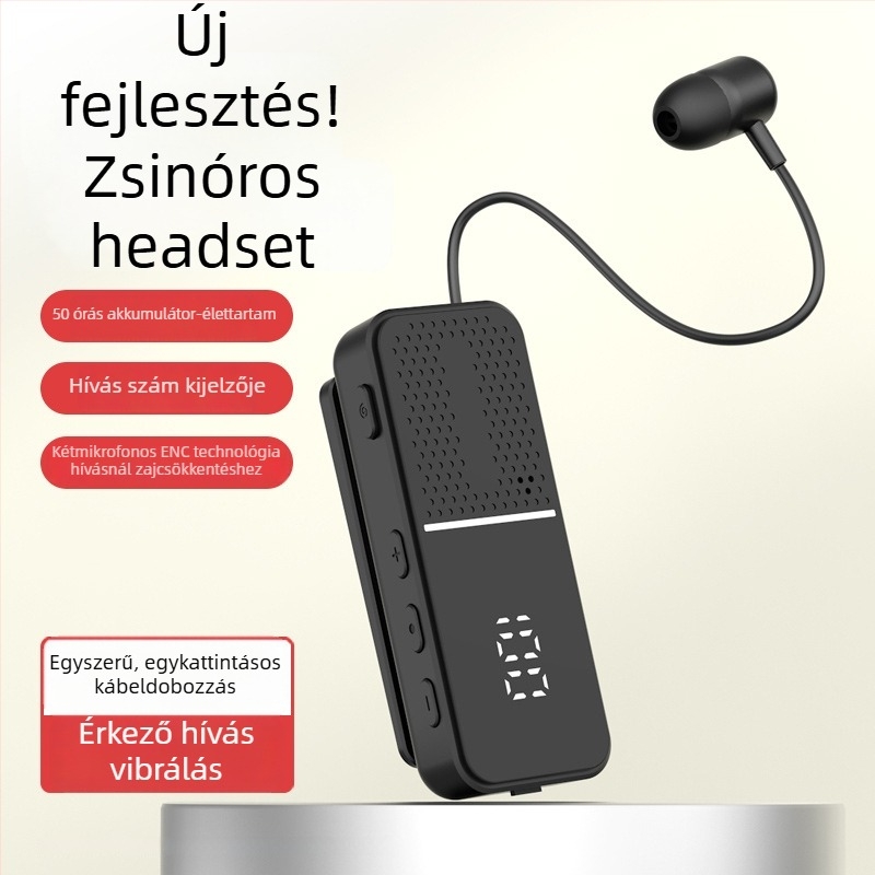 L5 Klipszes vezeték nélküli Bluetooth headset – Bluetooth 6.0, Lavalier mód, akkumulátor üzemideje több mint 8 óra, digitális kijelző