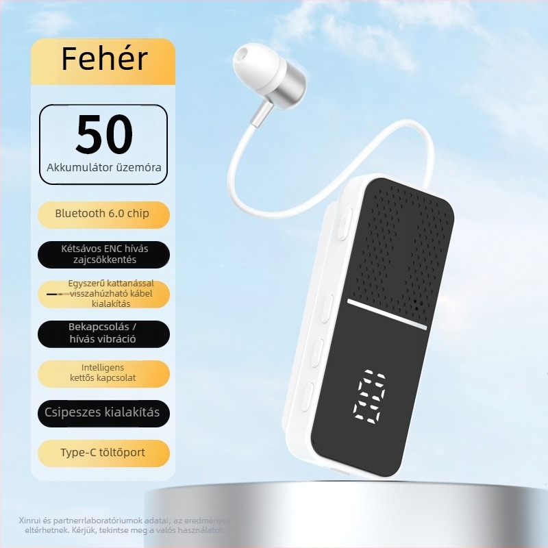 L5 Klipszes vezeték nélküli Bluetooth headset – Bluetooth 6.0, Lavalier mód, akkumulátor üzemideje több mint 8 óra, digitális kijelző