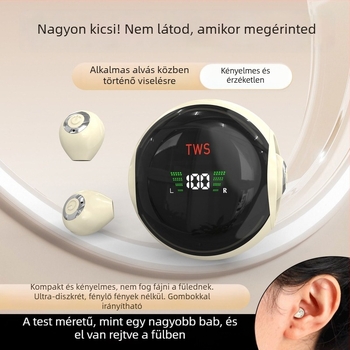 Alvás célú T09 vezeték nélküli Bluetooth fülhallgató digitális kijelzővel — BT 5.4, 10 m hatótávolság, 4–8 h akkumulátor, kétoldali sztereó hang, vízálló