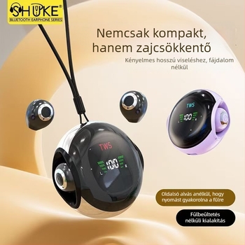 Alvás célú T09 vezeték nélküli Bluetooth fülhallgató digitális kijelzővel — BT 5.4, 10 m hatótávolság, 4–8 h akkumulátor, kétoldali sztereó hang, vízálló