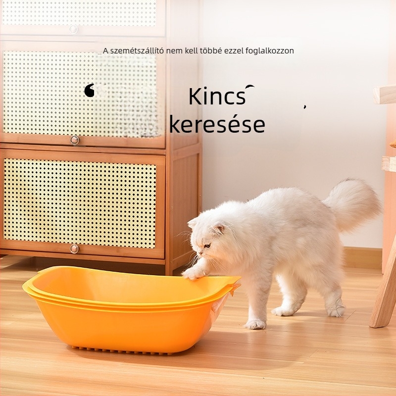 Három az egyben macskaalom tál, kanál nélkül, extra nagy, nyitott, fröccsenés elleni