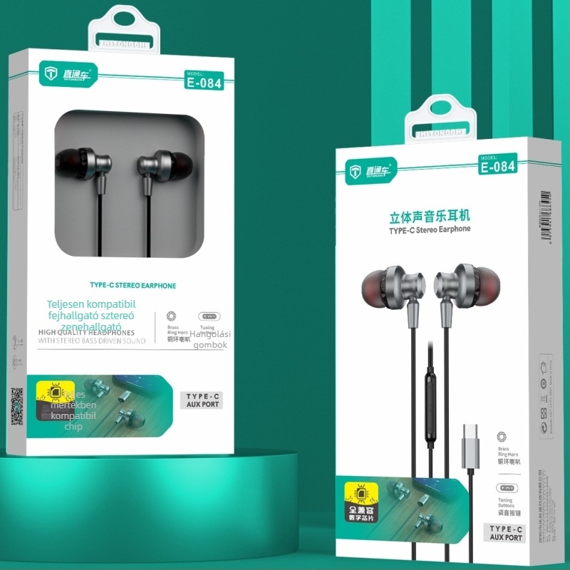 Type-C vezetékes fülhallgató mikrofonnal, in-ear kialakítás, dinamikus tekercs, 120 cm hosszú kábel, érzékenység 113 dB