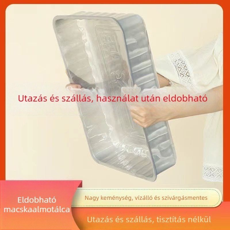 Egyszer használatos félzártab macskaalom-tálca, hordozható, összecsukható, vízálló