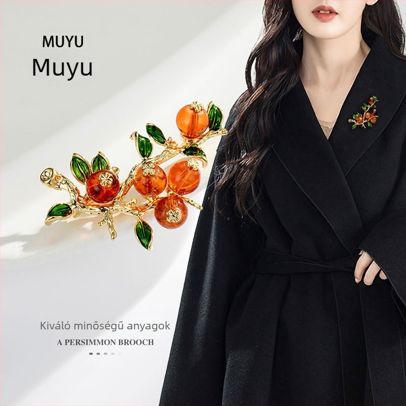 Bross — Réz; Persimon stílus, kínai szél; virágos dizájn; olajos csepp-kezelés; zakóhoz illő prémium tű