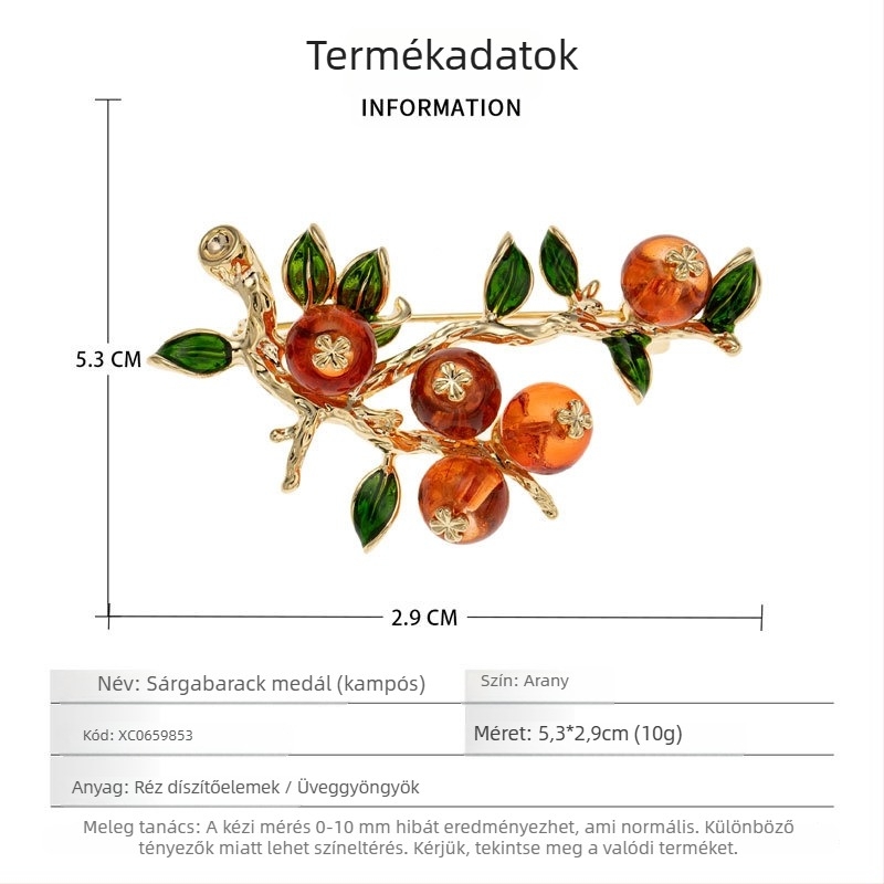 Bross — Réz; Persimon stílus, kínai szél; virágos dizájn; olajos csepp-kezelés; zakóhoz illő prémium tű