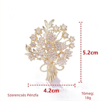 Kitűző Szerencsefa mintával, virág- és levél motívum, anyag: cink‑ötvözet, felületkezelés: elektroplatolás, stílus: pásztorális