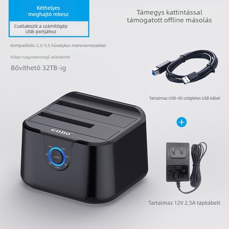 Kéthozoros USB 3.0 külső merevlemez-tok, akár 32 TB-ig terhelhetőség, OEM-kész és privát címke elérhető