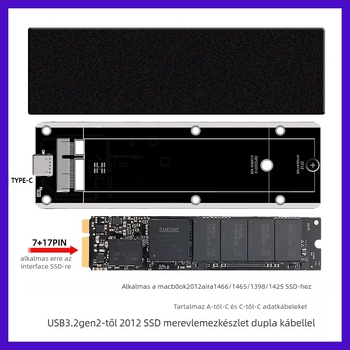 M.2 NVMe SSD tok USB-C 10Gbps, JMS580 vezérlő, alumínium-magnézium ötvözet, 3TB-ig támogatott