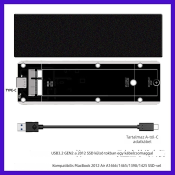 M.2 NVMe SSD tok USB-C 10Gbps, JMS580 vezérlő, alumínium-magnézium ötvözet, 3TB-ig támogatott