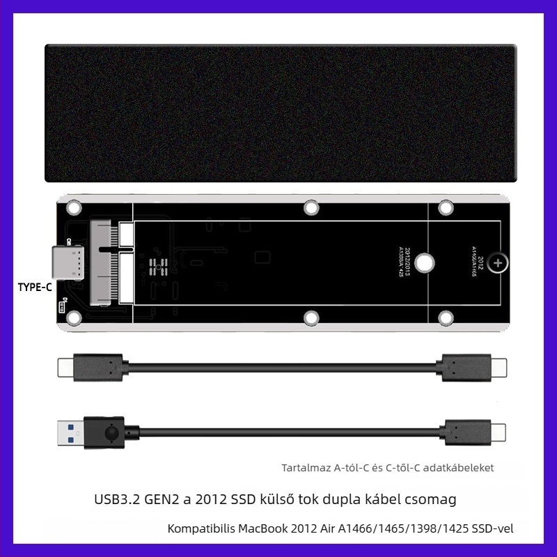 M.2 NVMe SSD tok USB-C 10Gbps, JMS580 vezérlő, alumínium-magnézium ötvözet, 3TB-ig támogatott