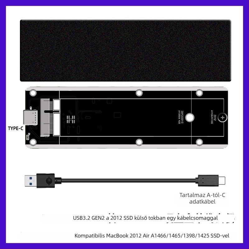 M.2 NVMe SSD tok USB-C 10Gbps, JMS580 vezérlő, alumínium-magnézium ötvözet, 3TB-ig támogatott