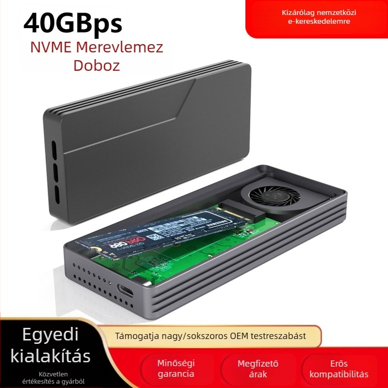 M.2 NVMe külső tok Type-C interfésszel, 40Gbps, 8TB-ig, CNC alumínium, modell S149