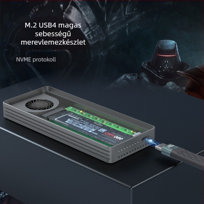 M.2 NVMe külső tok Type-C interfésszel, 40Gbps, 8TB-ig, CNC alumínium, modell S149