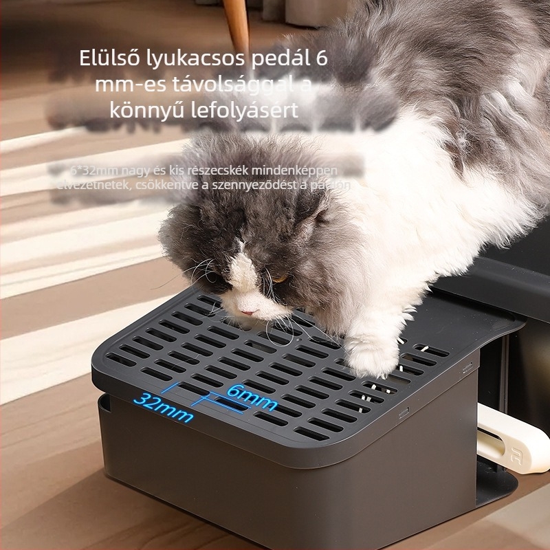 Rozsdamentes acél macska WC, nagy méret, alacsony belépő, kölyök macskáknak alkalmas, cseppmentes kialakítás, könnyen tisztítható