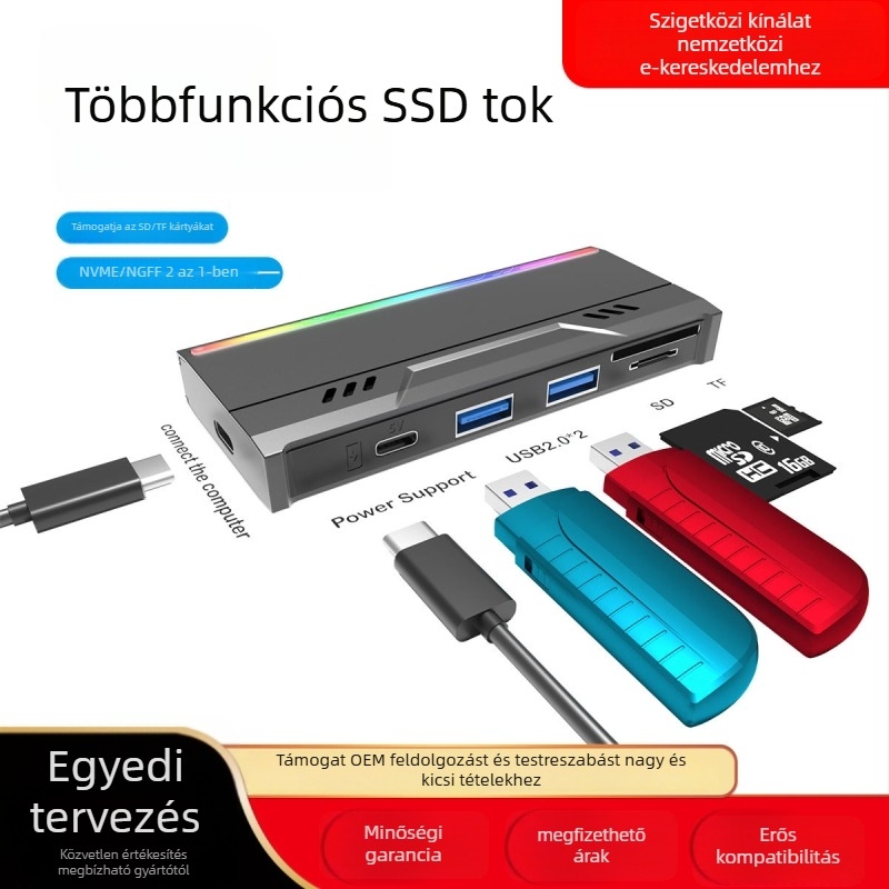 M.2 NVMe NGFF SSD ház – USB 3.0, 10Gbps, alumínium-ötvözet + műanyag burkolat, 6TB-ig támogatott