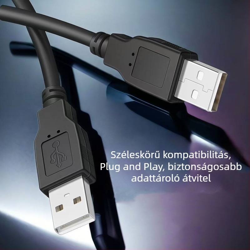 USB 2.0 A–A adatkábel, férfi–férfi, USB adatkábel, réz-nikkel bevonat, hosszok: 1 m, 1,5 m, 1,8 m, 3 m