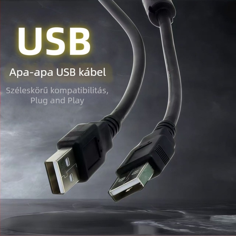 USB 2.0 A–A adatkábel, férfi–férfi, USB adatkábel, réz-nikkel bevonat, hosszok: 1 m, 1,5 m, 1,8 m, 3 m