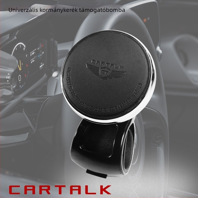 CARTALK Bőr kormányerősítő – Bőr és cinkötvözet anyagból, alkalmas minden autóhoz, Logó OK