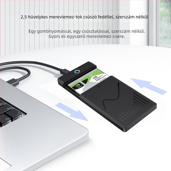 SATA külső merevlemez tok – szerszámmentes kialakítás, USB 3.0/3.1/2.0, Type-C 3.1, ABS, 6TB max