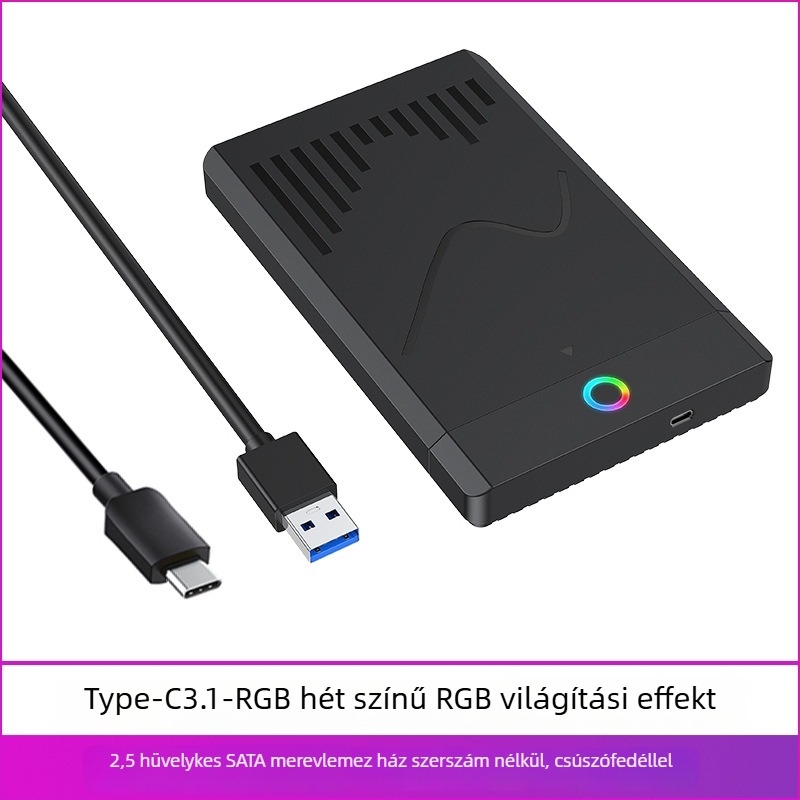 SATA külső merevlemez tok – szerszámmentes kialakítás, USB 3.0/3.1/2.0, Type-C 3.1, ABS, 6TB max