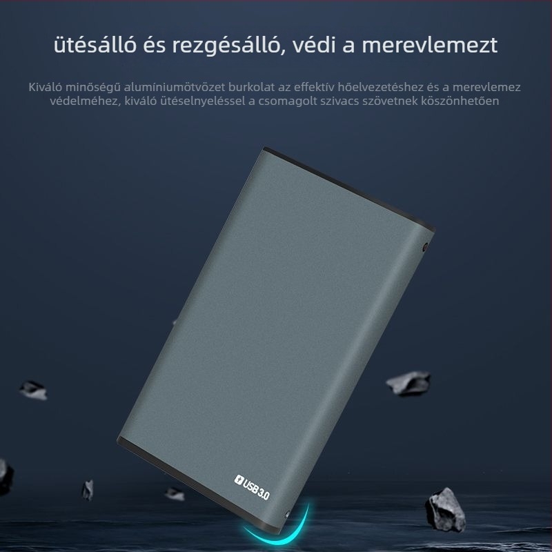Laptop SATA HDD/SSD ház USB 3.0, külső fém tok