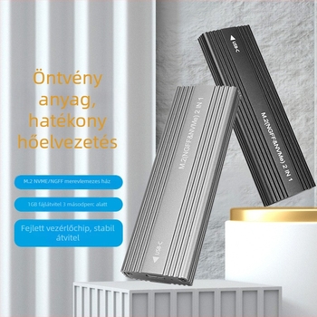 M.2 NVMe/SATA SSD tok, USB 3.1 Gen2, 10Gbps, Alumínium ötvözet, Támogatja 2TB-ig