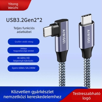USB 3.2 Type-C teljeskörű adatkábel hordozható HDD-hez, 20 Gbps, PD gyorstöltés, 4K kivetítés